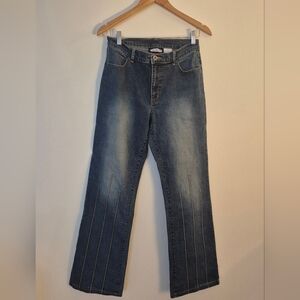 Vtg Y2K L.A. Blues Flare Jeans Vertical Stitch Detail Medium Wash Denim Size 8